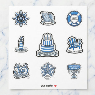 Captain of the Day Blue Striped Birthday Stickers