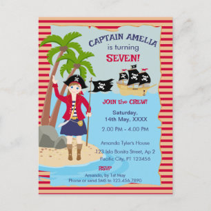 Captain of the Pirate Ship Birthday Party Invitation Postcard