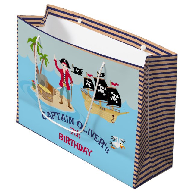 Captain of the Pirate Ship Birthday Party Large Gift Bag (Front Angled)
