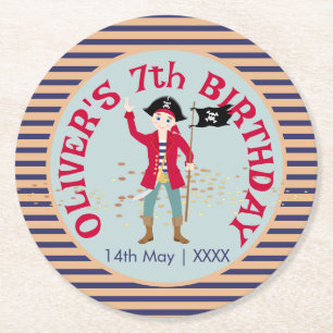 Captain of the Pirate Ship Birthday Party Round Paper Coaster