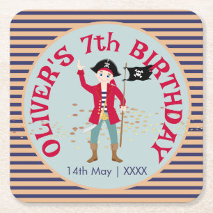Captain of the Pirate Ship Birthday Party Square Paper Coaster
