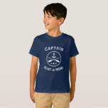 Captain or Boat Name Nautical Anchor oars stars T-Shirt<br><div class="desc">A Stylish Boys Navy Blue and White T-Shirt with a Custom Nautical Anchor,  Crossed Oars and Stars and Your Personalised Captain Name or Boat Name.</div>
