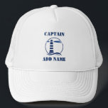 Captain or Boat Name Nautical Lighthouse Trucker Hat<br><div class="desc">Nautical Lighthouse with Personalized Captain or Boat Name Hat.</div>