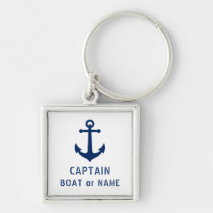 Captain or Boat Name Nautical Vintage Anchor White Key Ring
