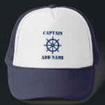 Captain or Boat Name Ships Wheel Helm Trucker Hat<br><div class="desc">Nautical Ships Wheel Helm with Personalised Captain or Boat Name Hat.</div>