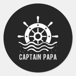 Captain Papa Boating Father's Day Pontoon Captain  Classic Round Sticker