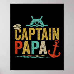 Captain Papa Pontoon Lake Sailor Fishing Boating F Poster