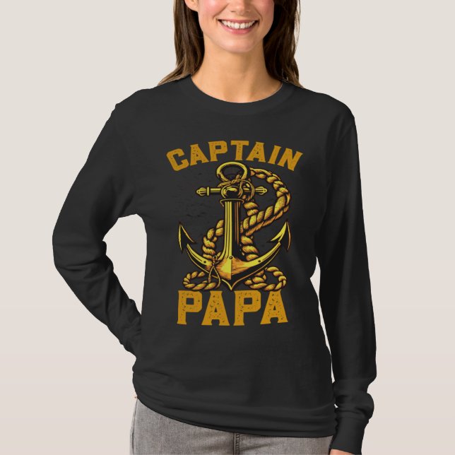 Captain Papa Pontoon Sailing Boat Dad Daddy Father T-Shirt (Front)