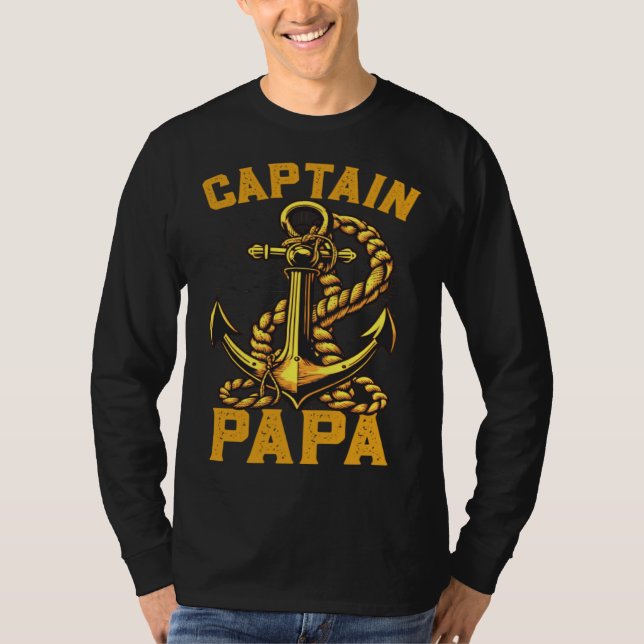 Captain Papa Pontoon Sailing Boat Dad Daddy Father T-Shirt (Front)