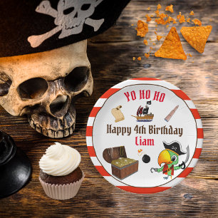 Captain Parrot Treasure Pirate Boy's Birthday  Paper Plate