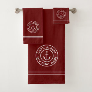 Captain Personalised Anchor Logo Maroon Towel Set