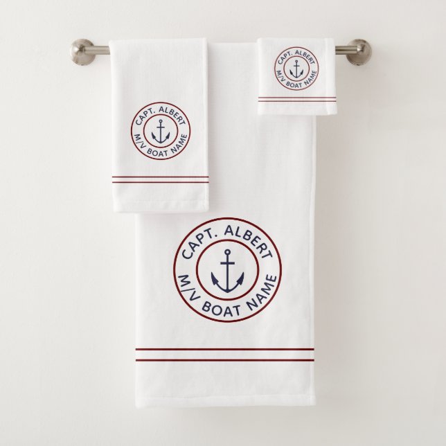 Captain Personalised Anchor Logo White Towel Set (Insitu)