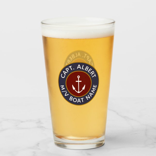 Captain Personalised Maroon Anchor Logo Glass (Front Filled)
