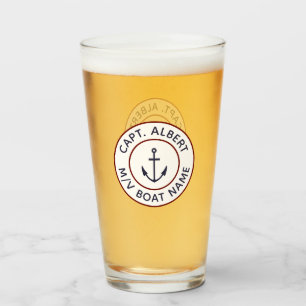 Captain Personalised White Blue Anchor Logo Glass