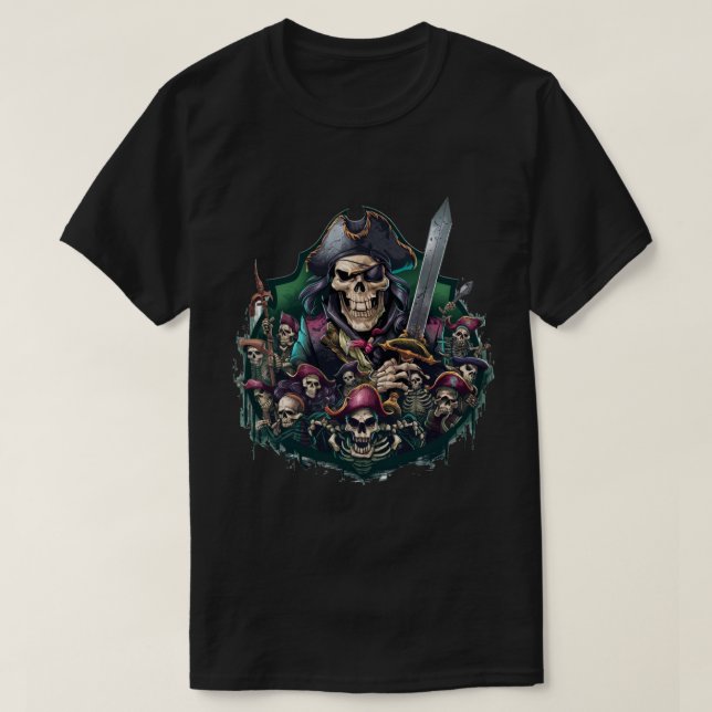 Captain Pirate and his skeleton crew T-Shirt (Design Front)