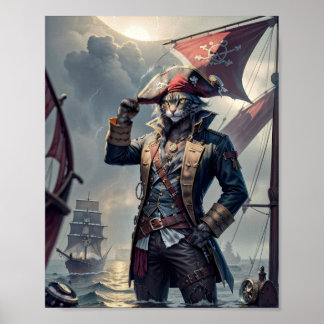 Captain Pirate cat on a sinking galleon - Poster