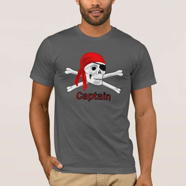 Captain Pirate Skull & Bones Mens Black T-shirt (Front)