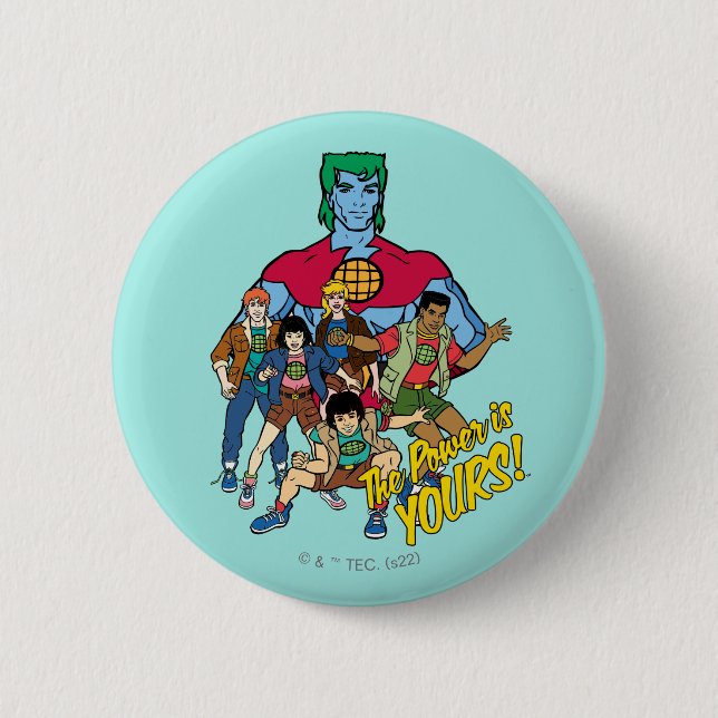 Captain Planet Group Graphic - The Power Is Yours! 6 Cm Round Badge (Front)