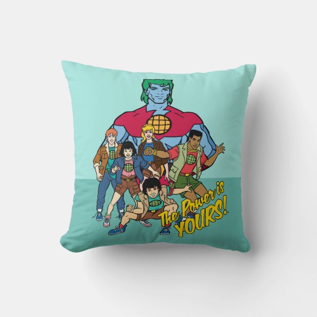 Captain Planet Group Graphic - The Power Is Yours! Cushion (Front)