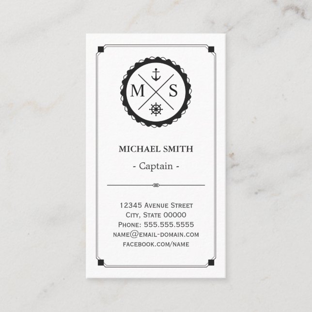 Captain - Retro Nautical Monogram Business Card (Front)