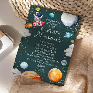 Captain Rocket Explorer Space Adventure Kids Birth Invitation