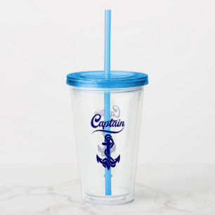 Captain Sailboat Anchor Nautical Design Acrylic Tumbler