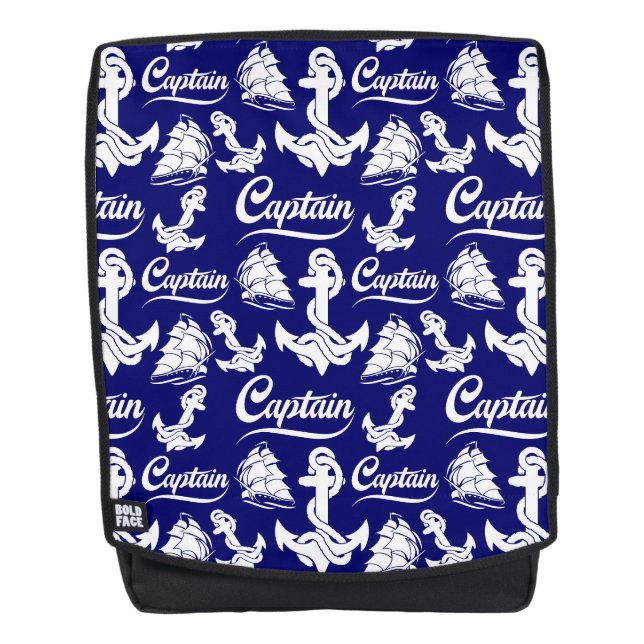 Captain Sailboat Anchor Nautical Design Backpack (Front)