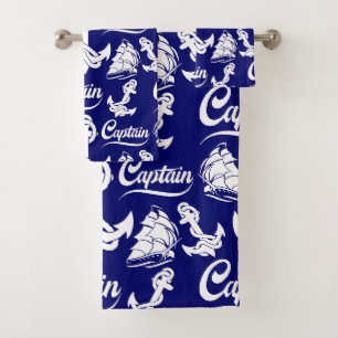 Captain Sailboat Anchor Nautical Design Bath Towel Set