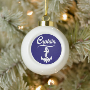 Captain Sailboat Anchor Nautical Design Ceramic Ball Christmas Ornament