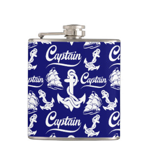 Captain Sailboat Anchor Nautical Design Hip Flask