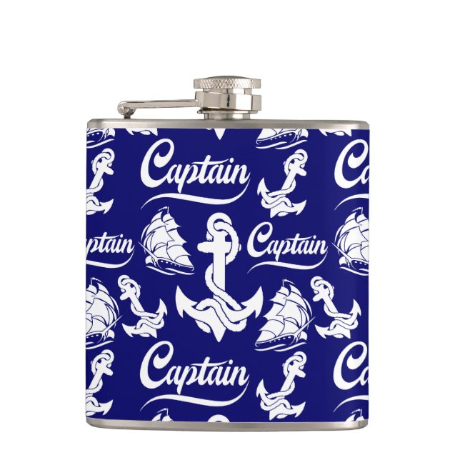 Captain Sailboat Anchor Nautical Design Hip Flask (Front)