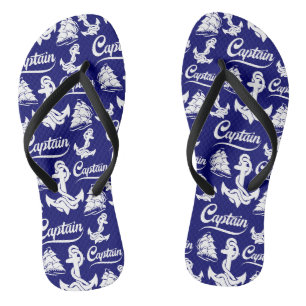 Captain Sailboat Anchor Nautical Design Jandals