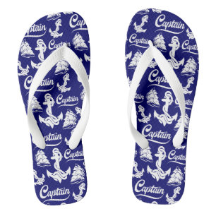 Captain Sailboat Anchor Nautical Design Jandals