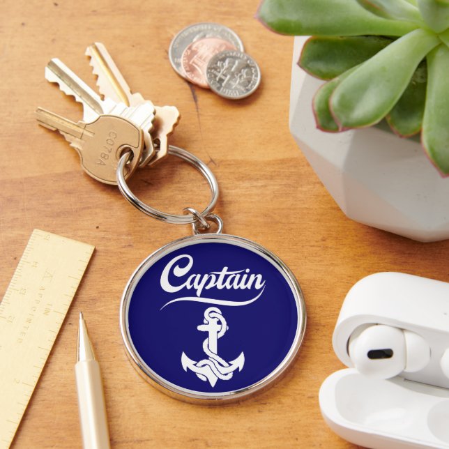 Captain Sailboat Anchor Nautical Design Key Ring (Desk)