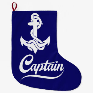 Captain Sailboat Anchor Nautical Design Large Christmas Stocking