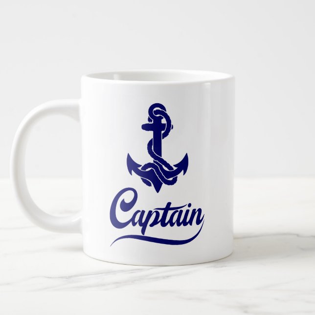 Captain Sailboat Anchor Nautical Design Large Coffee Mug (Left)
