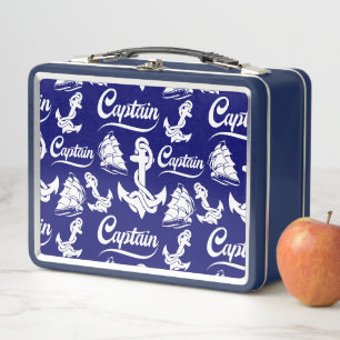 Captain Sailboat Anchor Nautical Design Metal Lunch Box