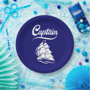 Captain Sailboat Anchor Nautical Design Paper Plate