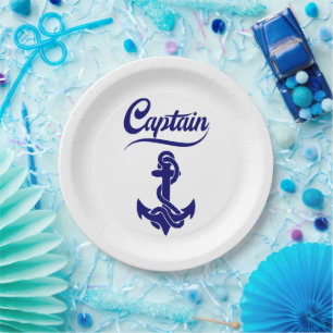 Captain Sailboat Anchor Nautical Design Paper Plate