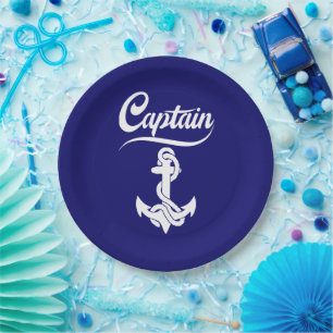 Captain Sailboat Anchor Nautical Design Paper Plate