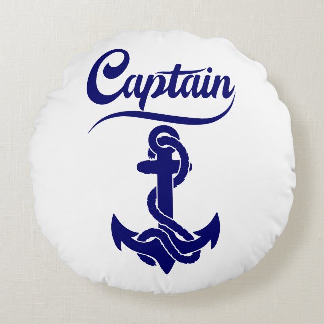 Captain Sailboat Anchor Nautical Design Round Cushion (Front)