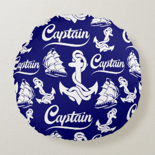 Captain Sailboat Anchor Nautical Design Round Cushion