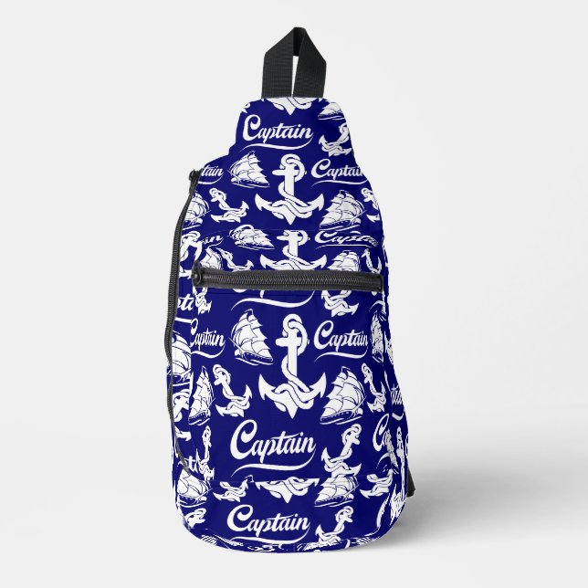 Captain Sailboat Anchor Nautical Design Sling Bag (Front)