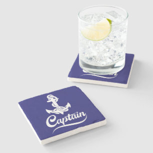 Captain Sailboat Anchor Nautical Design Stone Coaster