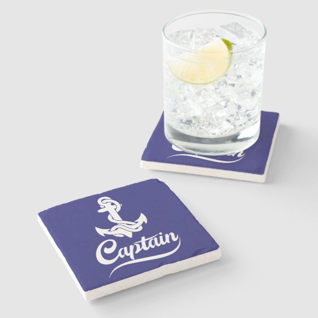 Captain Sailboat Anchor Nautical Design Stone Coaster (Side)