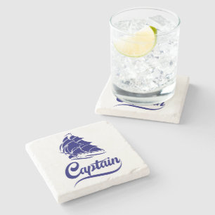 Captain Sailboat Anchor Nautical Design Stone Coaster