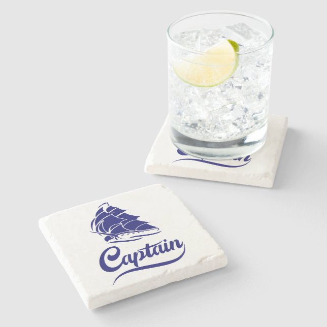 Captain Sailboat Anchor Nautical Design Stone Coaster (Side)