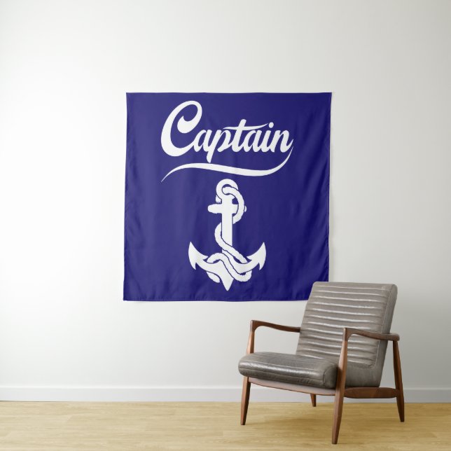Captain Sailboat Anchor Nautical Design Tapestry (In Situ)