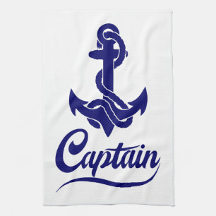 Captain Sailboat Anchor Nautical Design Tea Towel