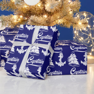 Captain Sailboat Anchor Nautical Design Wrapping Paper